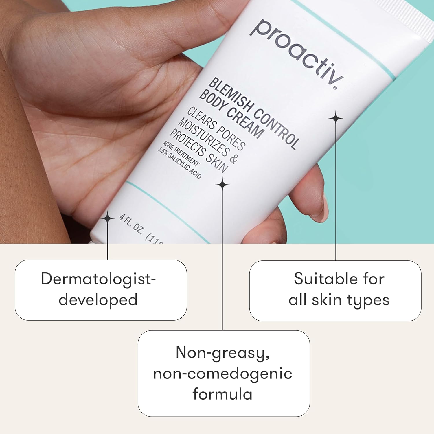 Proactiv Blemish Control Body Cream - Exfoliating Salicylic Acid Clears Breakouts. Formulated for Acne-prone Skin, 4 fl oz